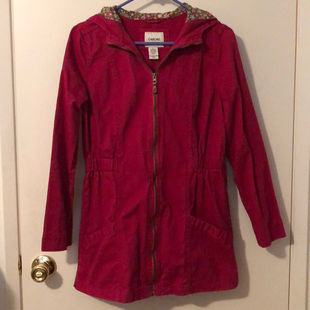(NWOT) Cherokee Dark Pink Floral Girls Coat | XL - 14/16